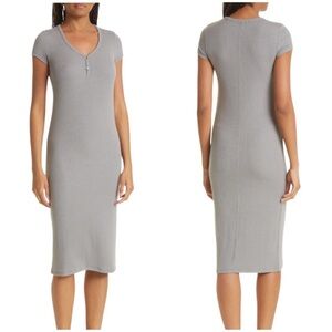 ATM Anthony Thomas Melillo Gray Stretch Modal Short Sleeve Ribbed Midi Dress NWT